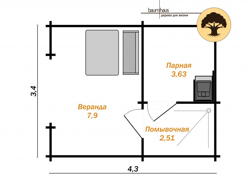 Иволга модерн (баня 14,62 кв.м) план