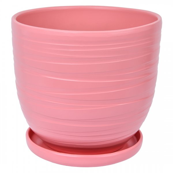Керамический горшок Рельеф с подставкой, 4,7 л., Д215 Ш215 В200, розовый