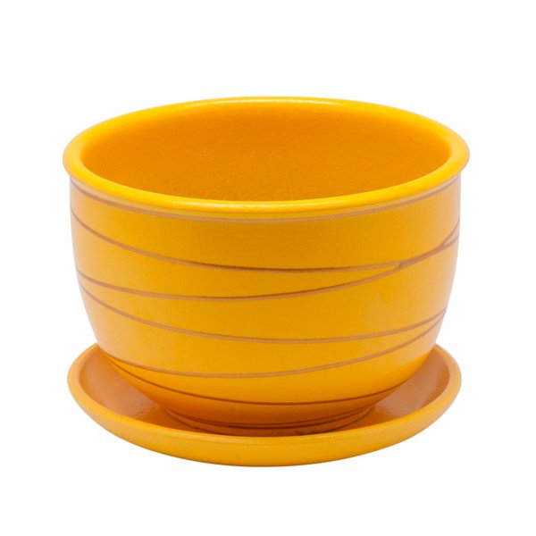Керамический горшок с подставкой, 0,5л., Д130 Ш130 В90, желтый