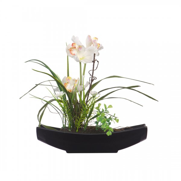 Орхидея в черной ладье, Д280 Ш70 В335, белый