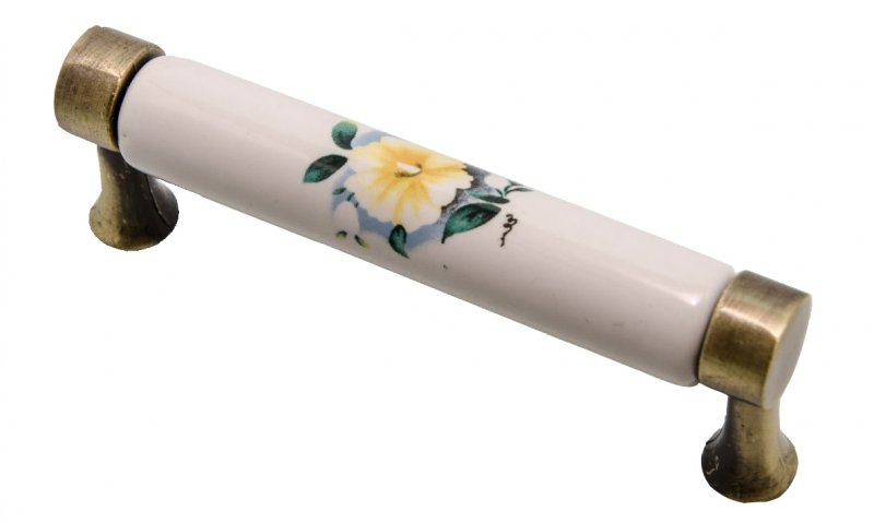 Ручка-скоба цилиндр 96мм фарфор/узор желтый цветок 0967 ZC022/2/96
