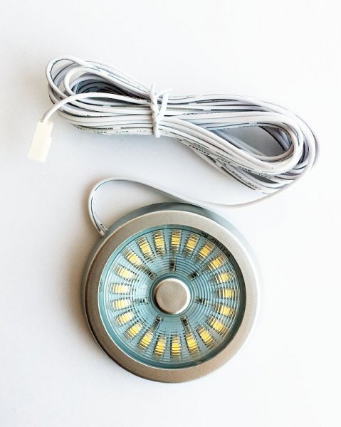 Светильник 21 LED накл., d-60mm, пл+сереб.,теп.бел.,12v 1.4w (08455.001)