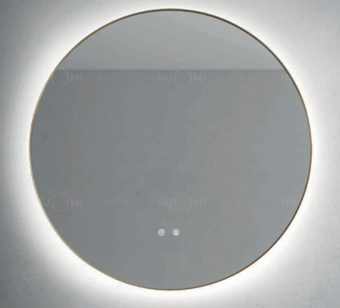 Зеркало круглое с подсветкой NUOMI с функцией защиты от запотевания, 750мм, Алюминевое, Цвет Шампань