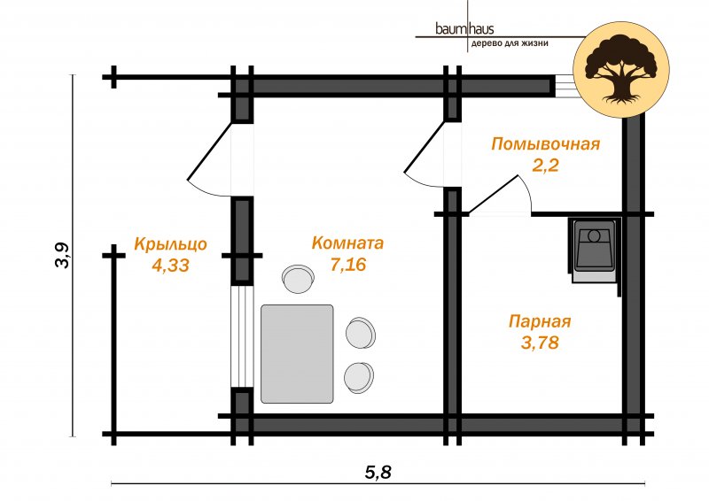 Жасмин (баня, площадь 22,62 кв.м.) план